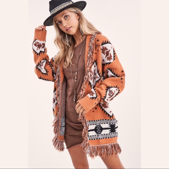 Aztec Retro Cardi Rust - Picture 7 of 9